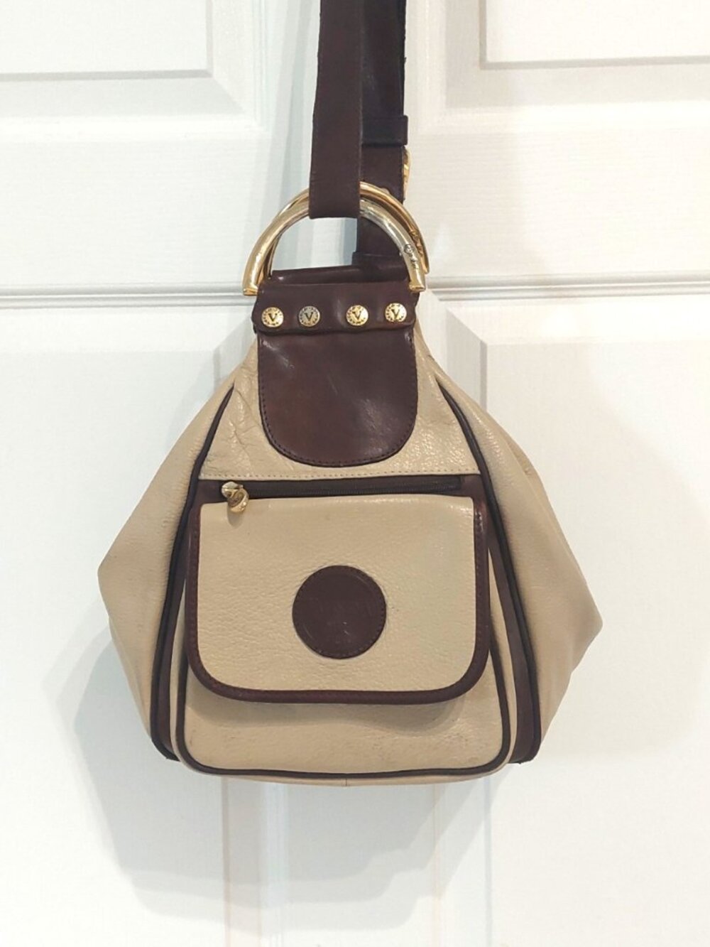 Vintage 1990s Valentina Italian Leather Convertible Bag | Two-Tone - Picture 6 of 7